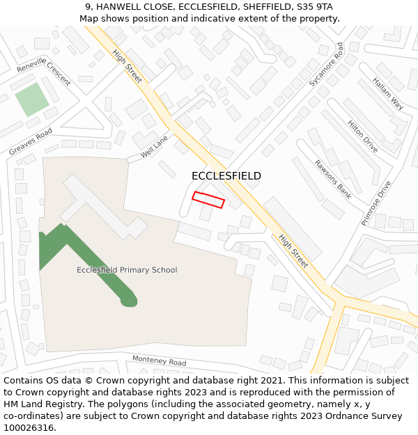 9, HANWELL CLOSE, ECCLESFIELD, SHEFFIELD, S35 9TA: Location map and indicative extent of plot