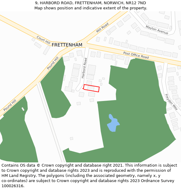 9, HARBORD ROAD, FRETTENHAM, NORWICH, NR12 7ND: Location map and indicative extent of plot