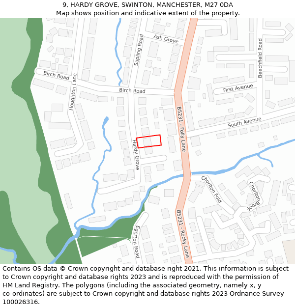 9, HARDY GROVE, SWINTON, MANCHESTER, M27 0DA: Location map and indicative extent of plot