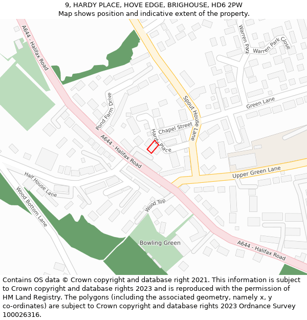 9, HARDY PLACE, HOVE EDGE, BRIGHOUSE, HD6 2PW: Location map and indicative extent of plot