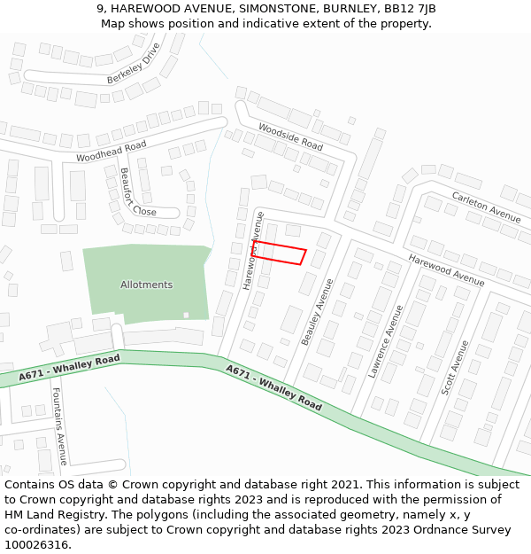 9, HAREWOOD AVENUE, SIMONSTONE, BURNLEY, BB12 7JB: Location map and indicative extent of plot