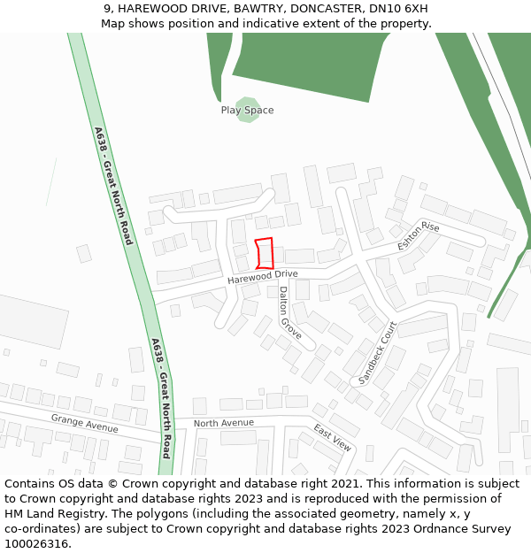 9, HAREWOOD DRIVE, BAWTRY, DONCASTER, DN10 6XH: Location map and indicative extent of plot