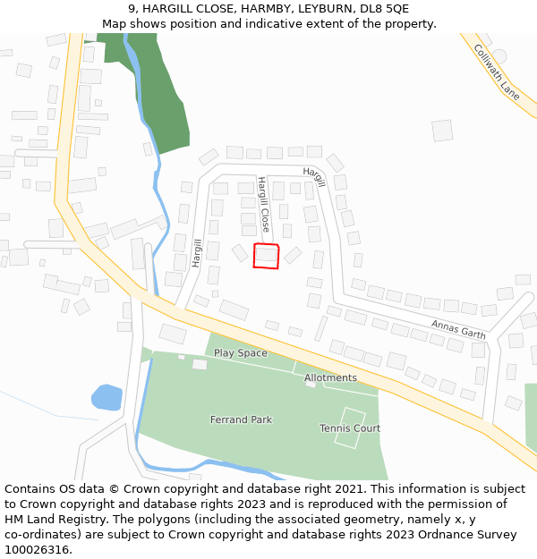 9, HARGILL CLOSE, HARMBY, LEYBURN, DL8 5QE: Location map and indicative extent of plot