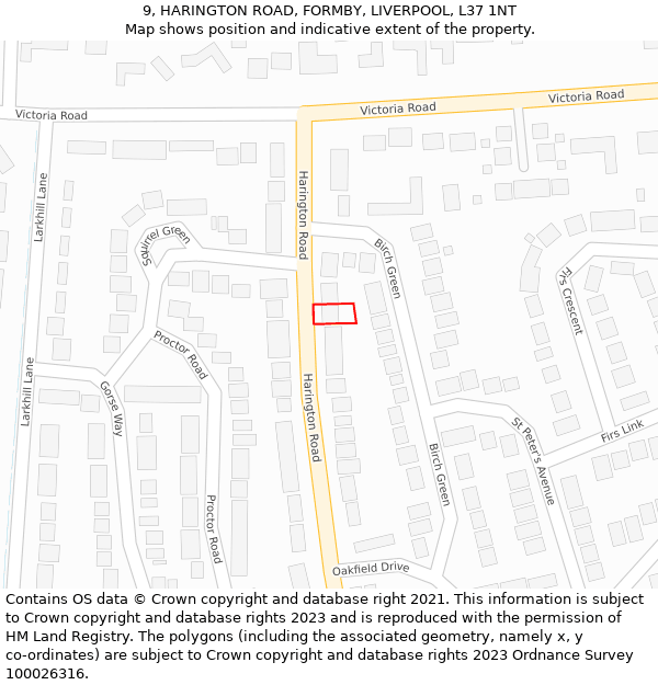 9, HARINGTON ROAD, FORMBY, LIVERPOOL, L37 1NT: Location map and indicative extent of plot