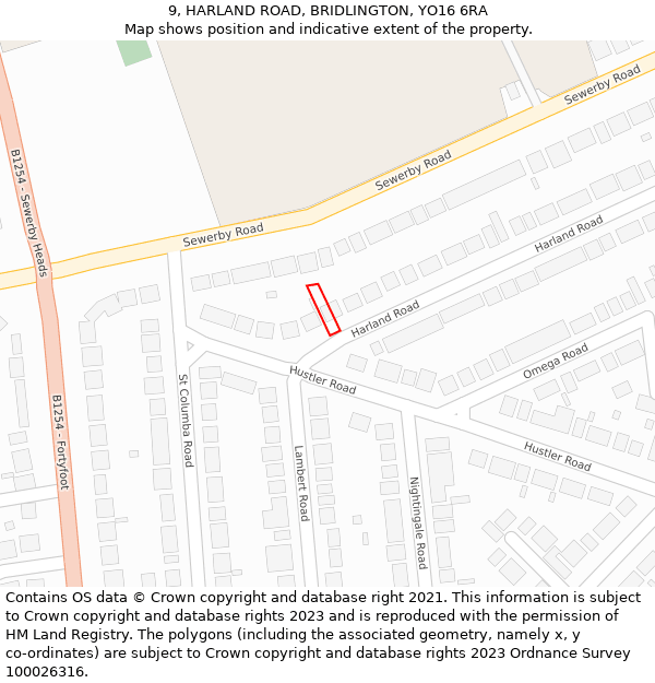 9, HARLAND ROAD, BRIDLINGTON, YO16 6RA: Location map and indicative extent of plot