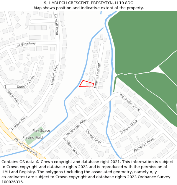 9, HARLECH CRESCENT, PRESTATYN, LL19 8DG: Location map and indicative extent of plot