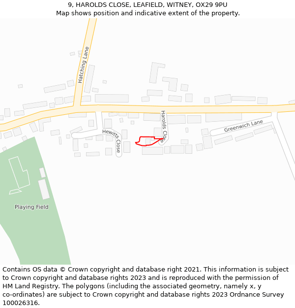 9, HAROLDS CLOSE, LEAFIELD, WITNEY, OX29 9PU: Location map and indicative extent of plot