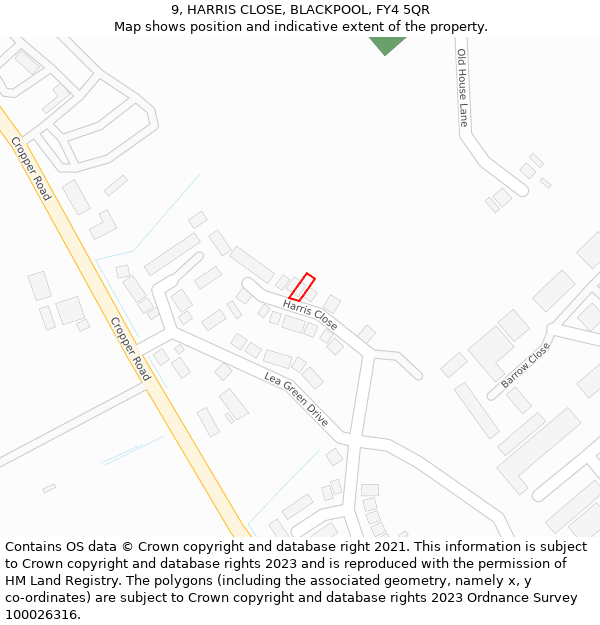 9, HARRIS CLOSE, BLACKPOOL, FY4 5QR: Location map and indicative extent of plot