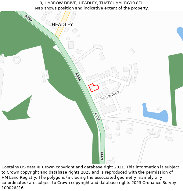 9, HARROW DRIVE, HEADLEY, THATCHAM, RG19 8FH: Location map and indicative extent of plot