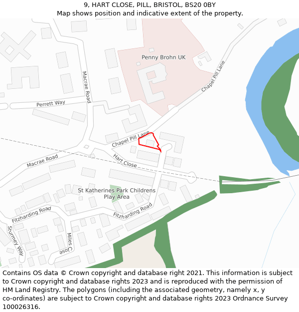 9, HART CLOSE, PILL, BRISTOL, BS20 0BY: Location map and indicative extent of plot