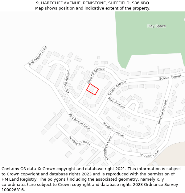 9, HARTCLIFF AVENUE, PENISTONE, SHEFFIELD, S36 6BQ: Location map and indicative extent of plot