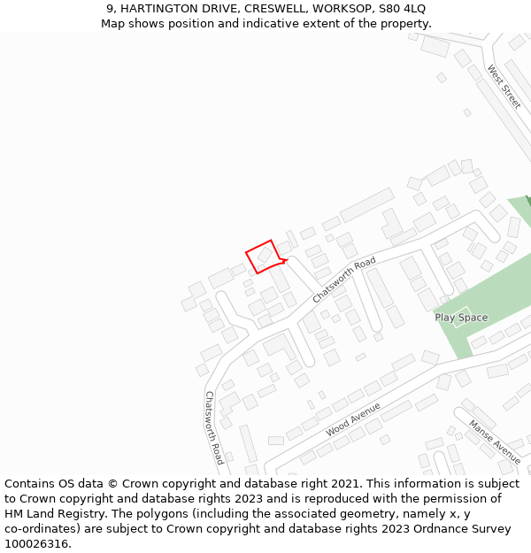 9, HARTINGTON DRIVE, CRESWELL, WORKSOP, S80 4LQ: Location map and indicative extent of plot