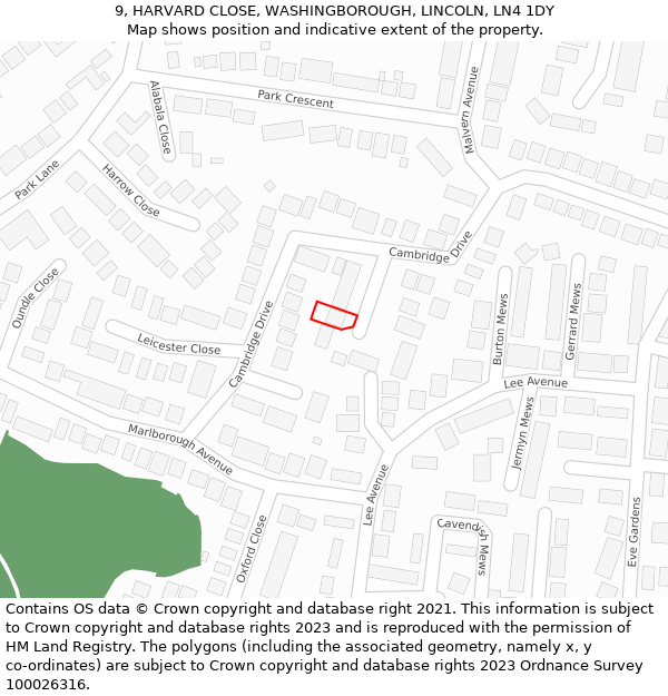 9, HARVARD CLOSE, WASHINGBOROUGH, LINCOLN, LN4 1DY: Location map and indicative extent of plot