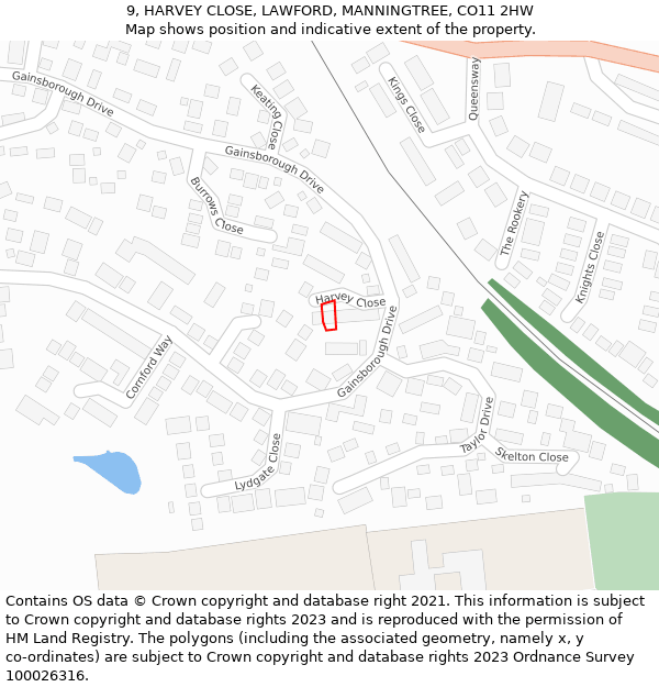 9, HARVEY CLOSE, LAWFORD, MANNINGTREE, CO11 2HW: Location map and indicative extent of plot