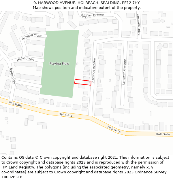 9, HARWOOD AVENUE, HOLBEACH, SPALDING, PE12 7HY: Location map and indicative extent of plot