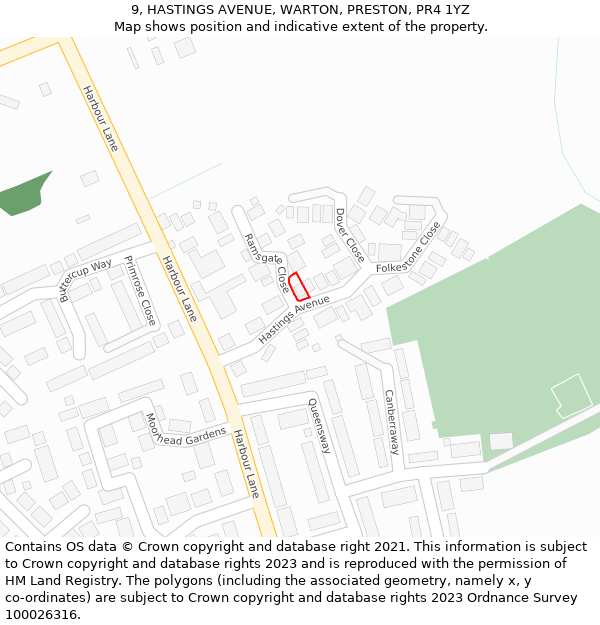 9, HASTINGS AVENUE, WARTON, PRESTON, PR4 1YZ: Location map and indicative extent of plot