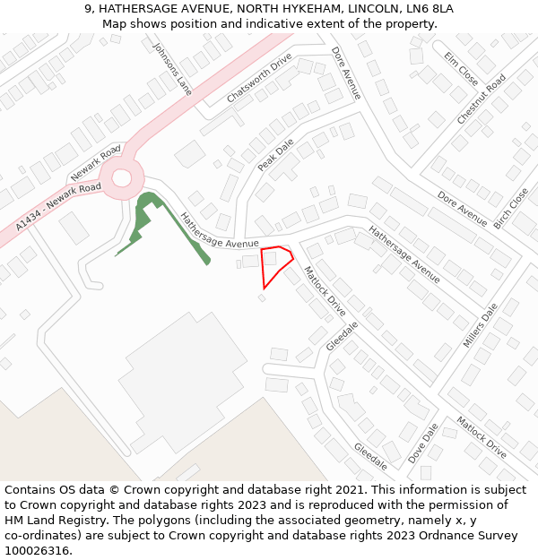 9, HATHERSAGE AVENUE, NORTH HYKEHAM, LINCOLN, LN6 8LA: Location map and indicative extent of plot