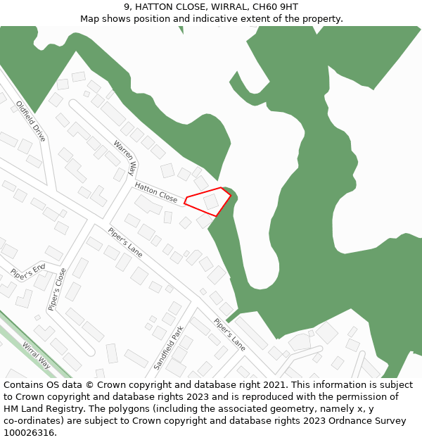 9, HATTON CLOSE, WIRRAL, CH60 9HT: Location map and indicative extent of plot