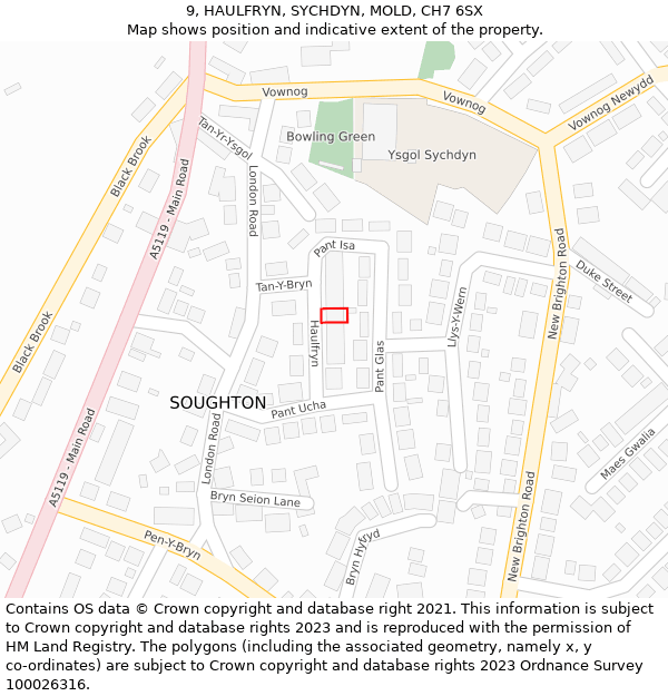 9, HAULFRYN, SYCHDYN, MOLD, CH7 6SX: Location map and indicative extent of plot