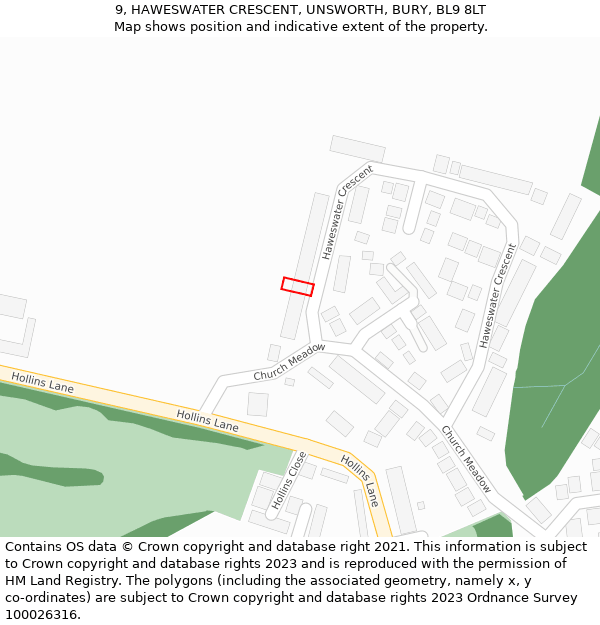 9, HAWESWATER CRESCENT, UNSWORTH, BURY, BL9 8LT: Location map and indicative extent of plot
