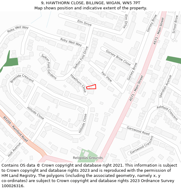 9, HAWTHORN CLOSE, BILLINGE, WIGAN, WN5 7PT: Location map and indicative extent of plot