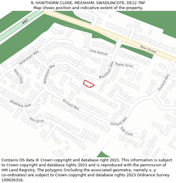 9, HAWTHORN CLOSE, MEASHAM, SWADLINCOTE, DE12 7NF: Location map and indicative extent of plot