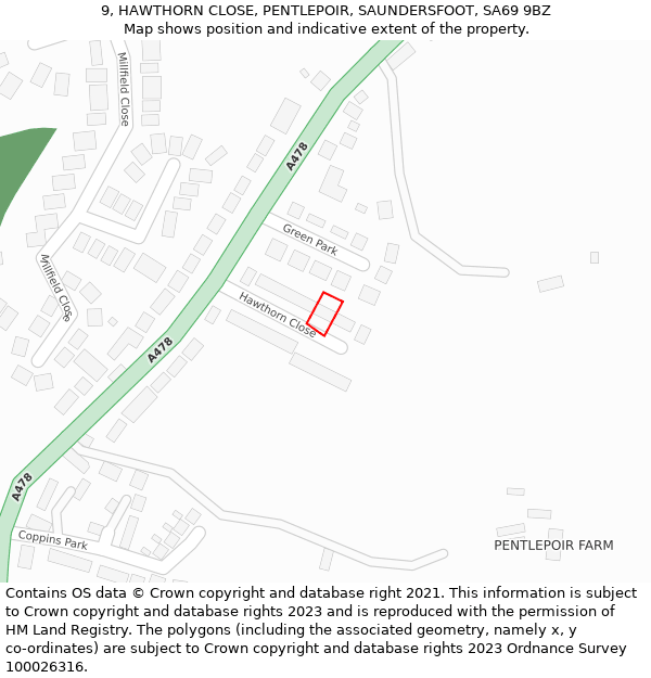 9, HAWTHORN CLOSE, PENTLEPOIR, SAUNDERSFOOT, SA69 9BZ: Location map and indicative extent of plot