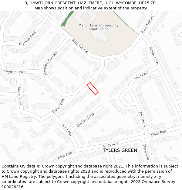 9, HAWTHORN CRESCENT, HAZLEMERE, HIGH WYCOMBE, HP15 7PL: Location map and indicative extent of plot