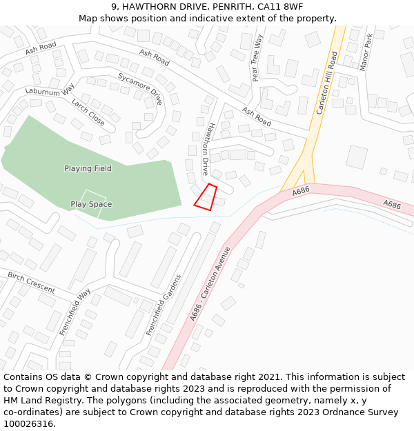 9, HAWTHORN DRIVE, PENRITH, CA11 8WF: Location map and indicative extent of plot