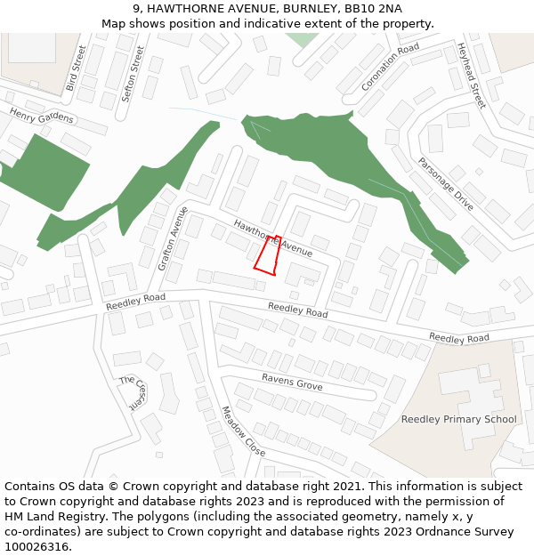 9, HAWTHORNE AVENUE, BURNLEY, BB10 2NA: Location map and indicative extent of plot