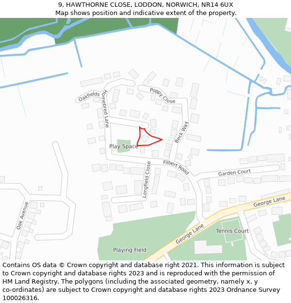 9, HAWTHORNE CLOSE, LODDON, NORWICH, NR14 6UX: Location map and indicative extent of plot