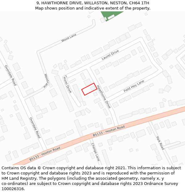 9, HAWTHORNE DRIVE, WILLASTON, NESTON, CH64 1TH: Location map and indicative extent of plot