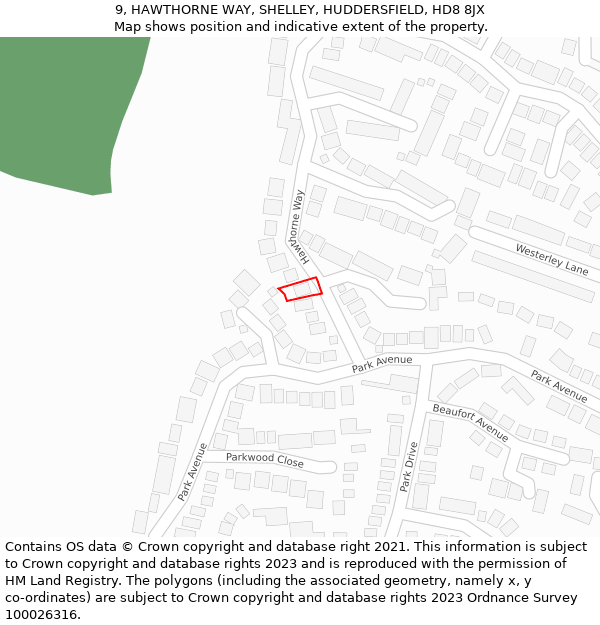 9, HAWTHORNE WAY, SHELLEY, HUDDERSFIELD, HD8 8JX: Location map and indicative extent of plot