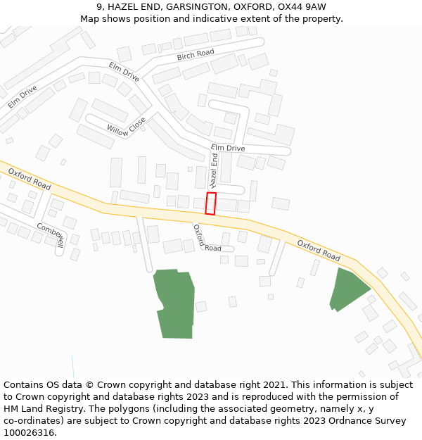 9, HAZEL END, GARSINGTON, OXFORD, OX44 9AW: Location map and indicative extent of plot