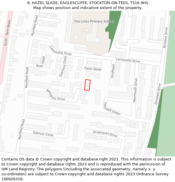 9, HAZEL SLADE, EAGLESCLIFFE, STOCKTON-ON-TEES, TS16 9HS: Location map and indicative extent of plot