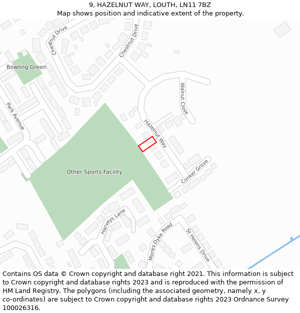 9, HAZELNUT WAY, LOUTH, LN11 7BZ: Location map and indicative extent of plot