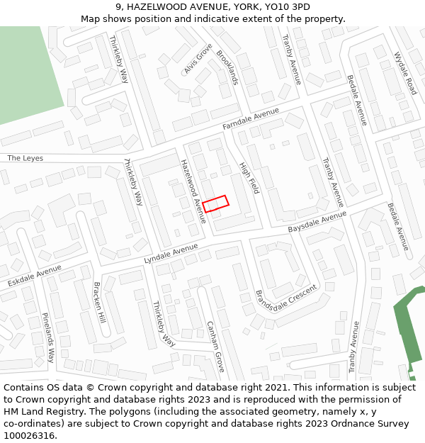 9, HAZELWOOD AVENUE, YORK, YO10 3PD: Location map and indicative extent of plot