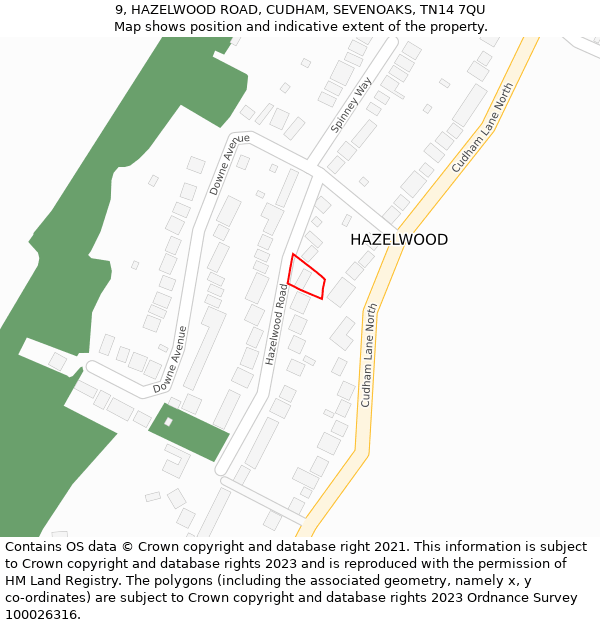 9, HAZELWOOD ROAD, CUDHAM, SEVENOAKS, TN14 7QU: Location map and indicative extent of plot
