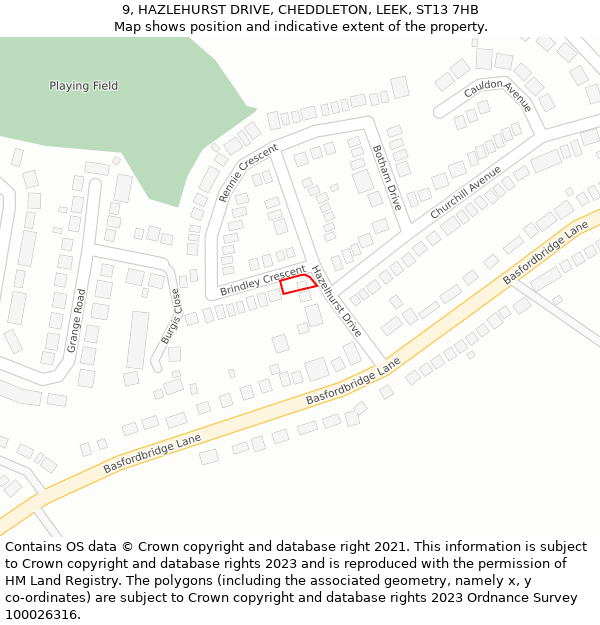 9, HAZLEHURST DRIVE, CHEDDLETON, LEEK, ST13 7HB: Location map and indicative extent of plot