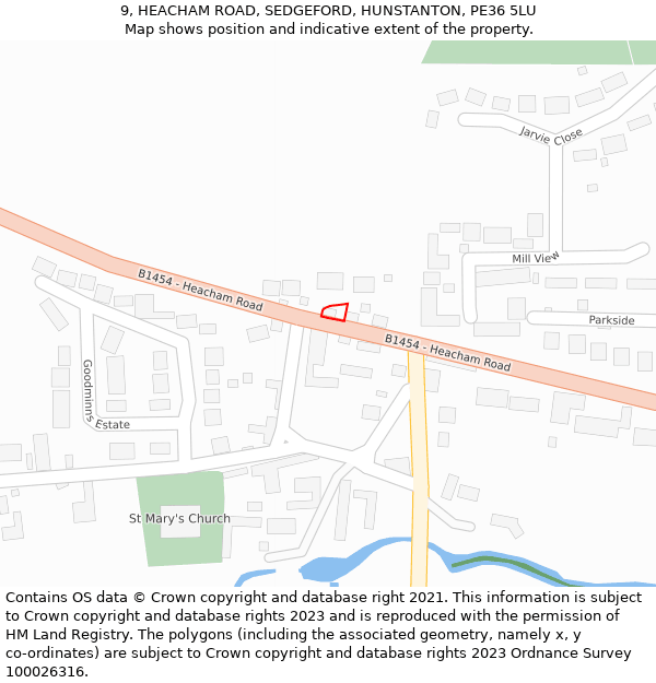 9, HEACHAM ROAD, SEDGEFORD, HUNSTANTON, PE36 5LU: Location map and indicative extent of plot