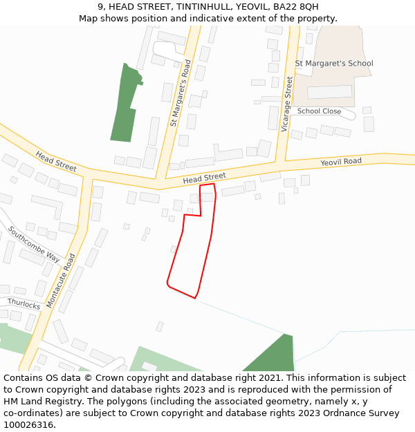 9, HEAD STREET, TINTINHULL, YEOVIL, BA22 8QH: Location map and indicative extent of plot