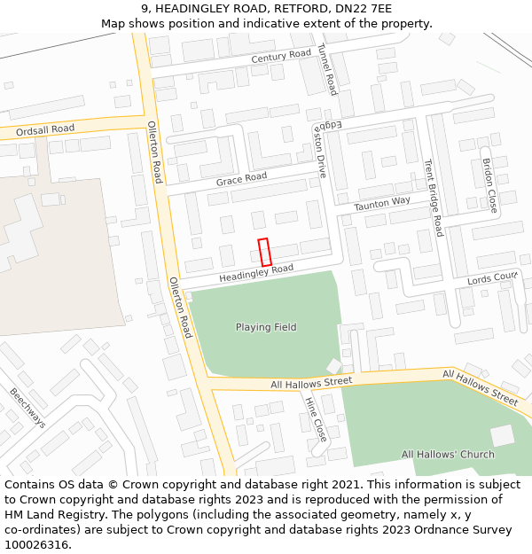 9, HEADINGLEY ROAD, RETFORD, DN22 7EE: Location map and indicative extent of plot