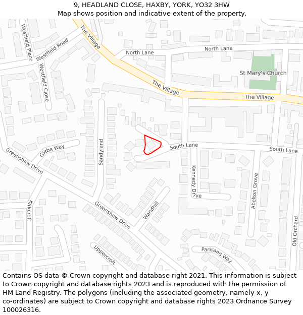 9, HEADLAND CLOSE, HAXBY, YORK, YO32 3HW: Location map and indicative extent of plot