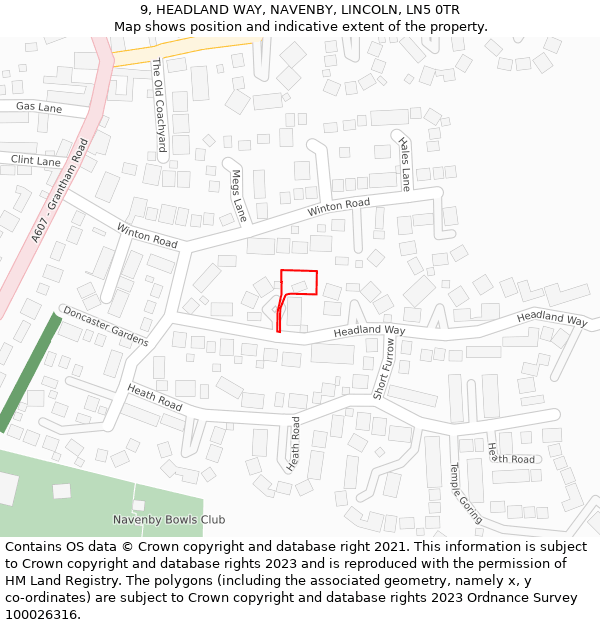 9, HEADLAND WAY, NAVENBY, LINCOLN, LN5 0TR: Location map and indicative extent of plot