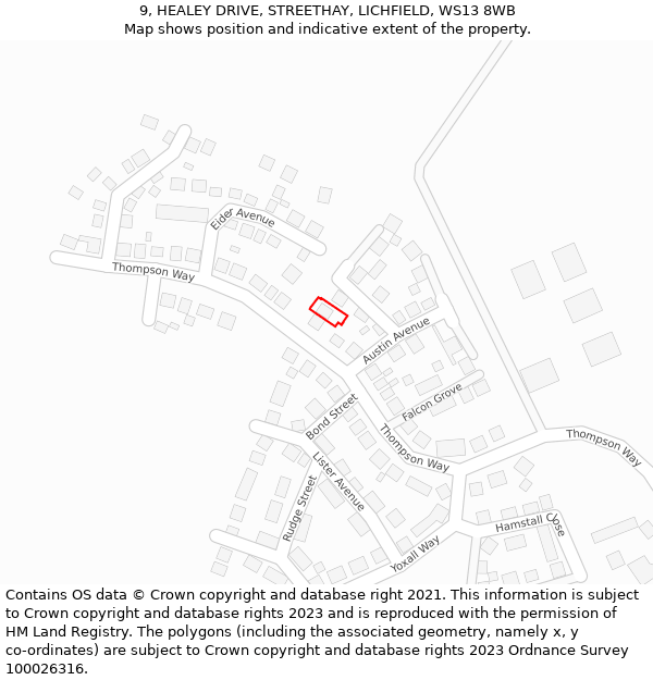 9, HEALEY DRIVE, STREETHAY, LICHFIELD, WS13 8WB: Location map and indicative extent of plot