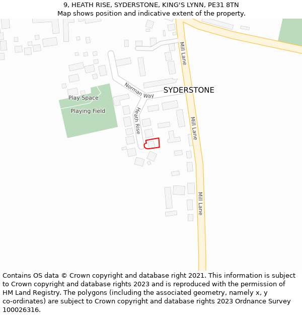 9, HEATH RISE, SYDERSTONE, KING'S LYNN, PE31 8TN: Location map and indicative extent of plot