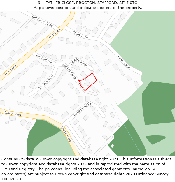 9, HEATHER CLOSE, BROCTON, STAFFORD, ST17 0TG: Location map and indicative extent of plot