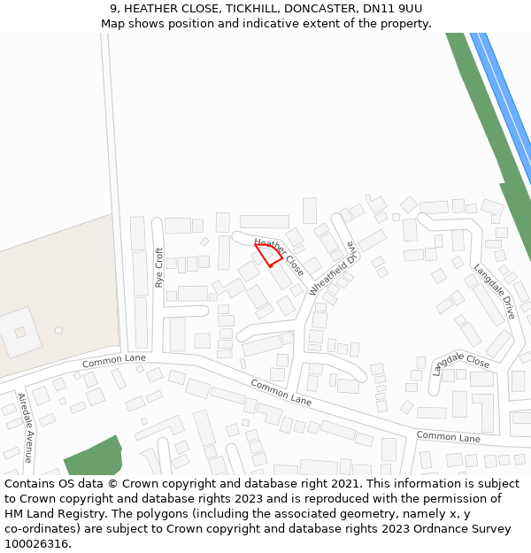 9, HEATHER CLOSE, TICKHILL, DONCASTER, DN11 9UU: Location map and indicative extent of plot