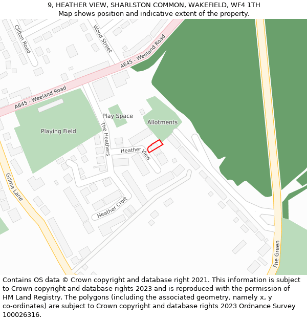 9, HEATHER VIEW, SHARLSTON COMMON, WAKEFIELD, WF4 1TH: Location map and indicative extent of plot