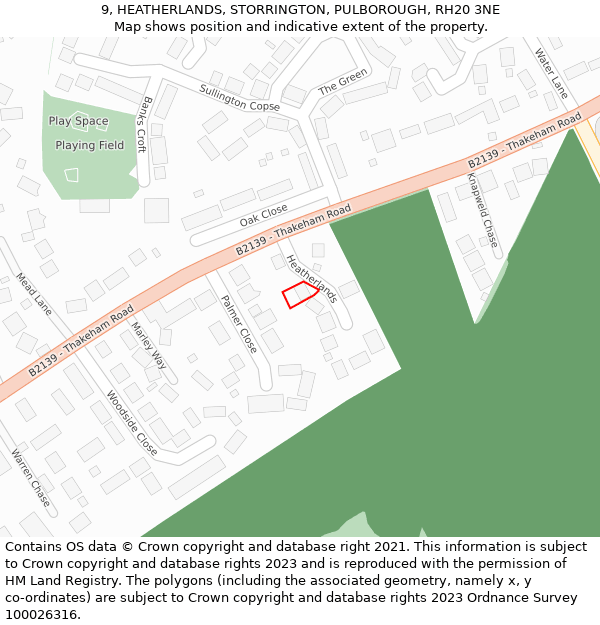 9, HEATHERLANDS, STORRINGTON, PULBOROUGH, RH20 3NE: Location map and indicative extent of plot